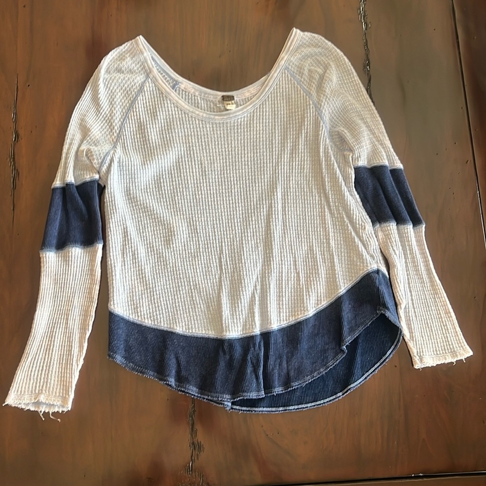 We The Free blue waffle knit cotton long sleeve